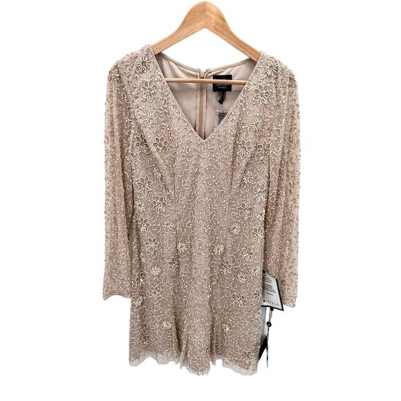 ADRIANNA PAPELL NWT Beaded Cocktail Dress AP1E208670 in Biscotti // 6 - Picture 3 of 14